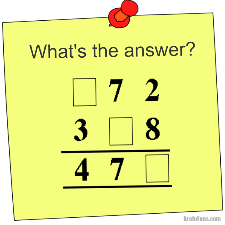 Brain teaser - Picture Logic Puzzle - what's the answer math - what's the answer math puzzle. Fill in missing numbers in squares to get the correct result