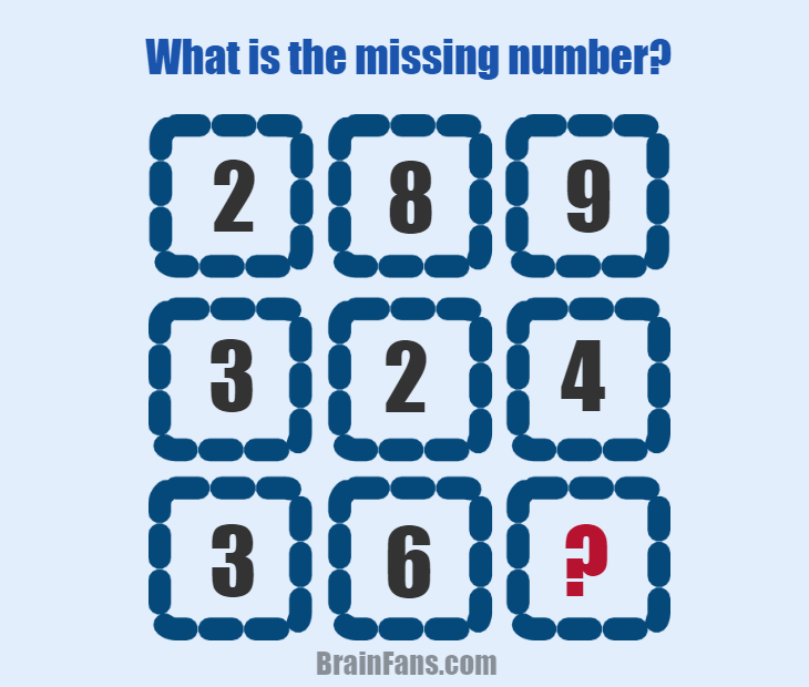 Brain teaser - Number And Math Puzzle - Missing number puzzle with answer - Can you find the pattern and the missing number? Answer is provided below for you to check.
