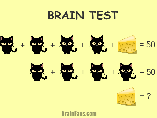 Brain teaser - Kids Riddles Logic Puzzle - math brain test - A puzzle with a cat and cheese. Can you solve this brain test under 10 seconds? 