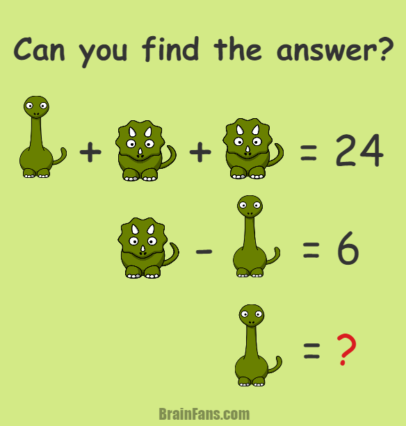 Brain teaser - Number And Math Puzzle - animal puzzle for math stars - Can you find the answer? There are two animals - triceratops and brontosaurus. I bet you know all of them. Nevertheless, do you also know the answer for this number math puzzle? Maybe it's not that straightforward. 