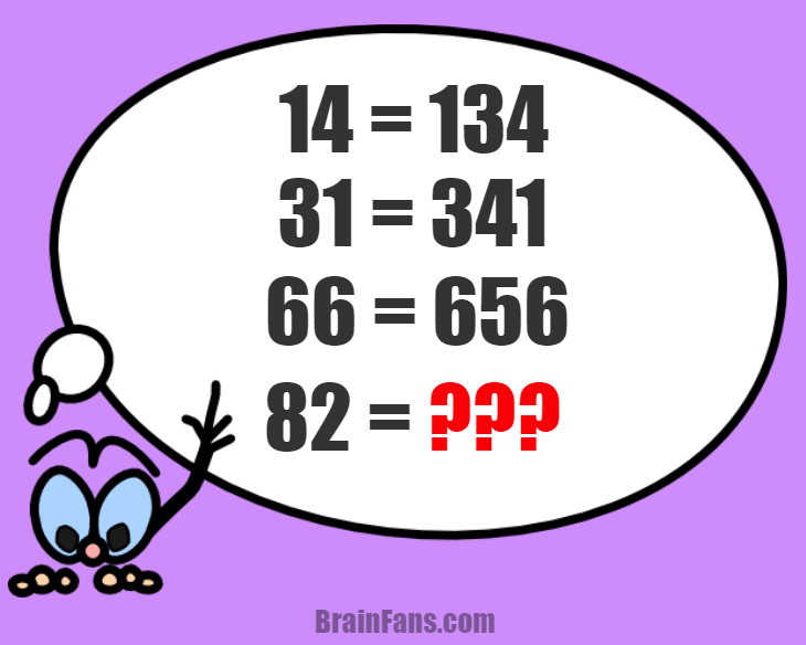 Brain teaser - Number And Math Puzzle - sequence math - Find the answer for ???

14 = 134
31 = 341
66 = 656
82 = ???