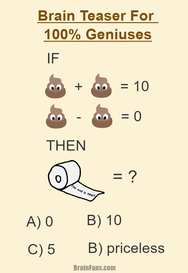 Brain teaser - Picture Logic Puzzle - fun brain teaser for 100 percent geniuses - This fun puzzle requires lots of critical thinking. You have to find value for **** as well as for toilet paper and of course you have the answer! A)? B)? C)? or D)? The answer is up to you LOL.